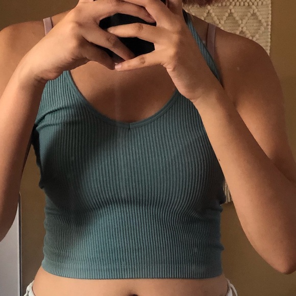 Blue Ribbed Crop Top - Picture 2 of 3